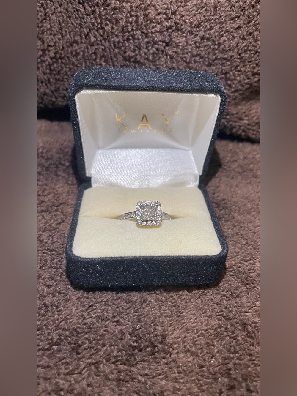 Kay Jewelers Silver White Gold Square Halo Diamond Ring